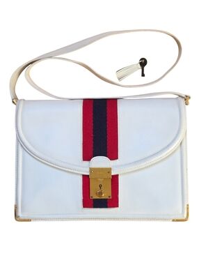 GUCCI Vintage White Leather Web Stripe Shoulder Bag / Crossbody